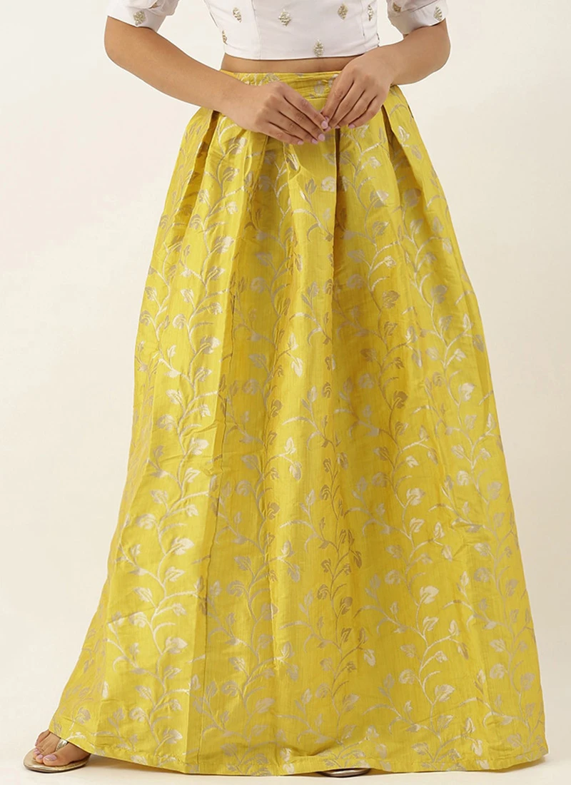 Yellow Taffeta Jacquard Skirt Festive Wear 3 Yellow Taffeta Jacquard Skirt Festive Wear - Image 3