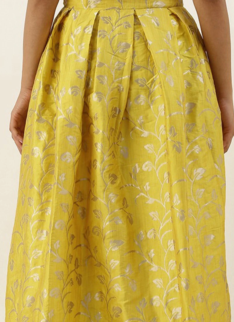 Yellow Taffeta Jacquard Skirt Festive Wear 6 Yellow Taffeta Jacquard Skirt Festive Wear - Image 6