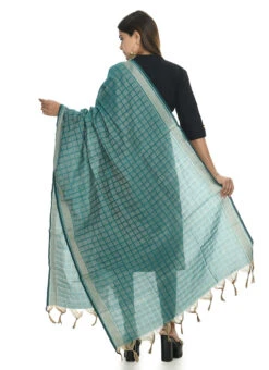 Aqua Blue Handloom Cotton Weaving Work Dupatta Work Wear -Indo Clothing Shop aqua blue handloom cotton weaving work dupatta dpdmimfd060 b