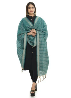 Aqua Blue Handloom Cotton Weaving Work Dupatta Work Wear -Indo Clothing Shop aqua blue handloom cotton weaving work dupatta dpdmimfd060 u