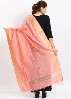 Baby Pink Banarasi Silk Weaving Work Dupatta Work Wear -Indo Clothing Shop baby pink banarasi silk weaving work dupatta dpdmimfd179 b