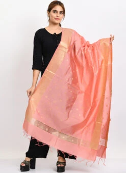 Baby Pink Banarasi Silk Weaving Work Dupatta Work Wear -Indo Clothing Shop baby pink banarasi silk weaving work dupatta dpdmimfd179 u