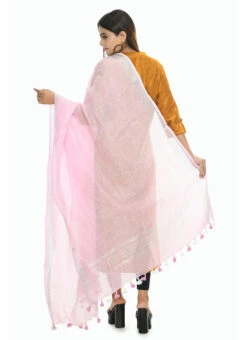 Baby Pink Linen Dupatta Work Wear -Indo Clothing Shop baby pink linen dupatta dpdmimfd084 b