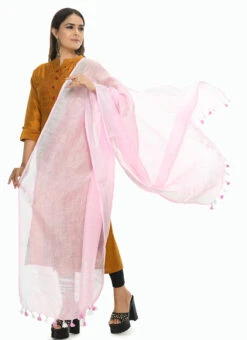 Baby Pink Linen Dupatta Work Wear -Indo Clothing Shop baby pink linen dupatta dpdmimfd084 u