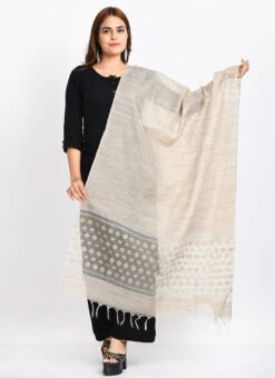 Beige Banarasi Cotton Dupatta Work Wear -Indo Clothing Shop beige banarasi cotton dupatta dpdmimfd101 u