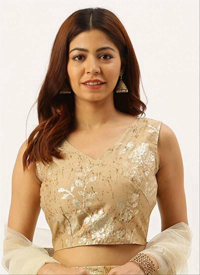 Beige Cotton Sleeveless Blouse Festive Wear 3 Beige Cotton Sleeveless Blouse Festive Wear - Image 3
