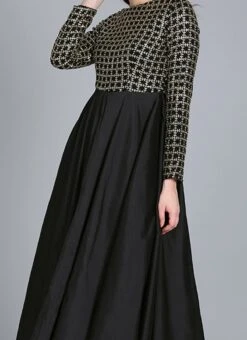 Beige N Black Embroidered Dupatta N Gown Festive Wear