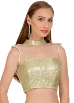 Beige Net Sequins Blouse Festive Wear -Indo Clothing Shop beige net sequins blouse bldiw11 u