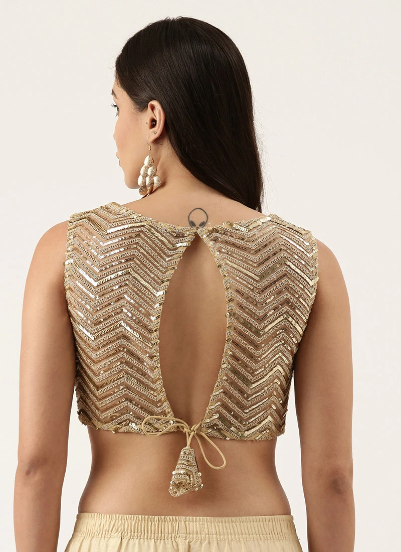 Beige Raw Silk Sequins Work Blouse Party Wear 4 Beige Raw Silk Sequins Work Blouse Party Wear - Image 4