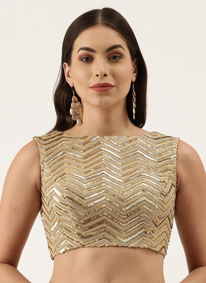 Beige Raw Silk Sequins Work Blouse Party Wear 3 Beige Raw Silk Sequins Work Blouse Party Wear - Image 3