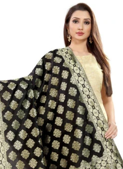 Black Art Silk Benarasi Dupatta Party Wear -Indo Clothing Shop black art silk benarasi dupatta dusli107blk b