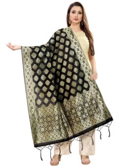 Black Art Silk Benarasi Dupatta Party Wear -Indo Clothing Shop black art silk benarasi dupatta dusli107blk u