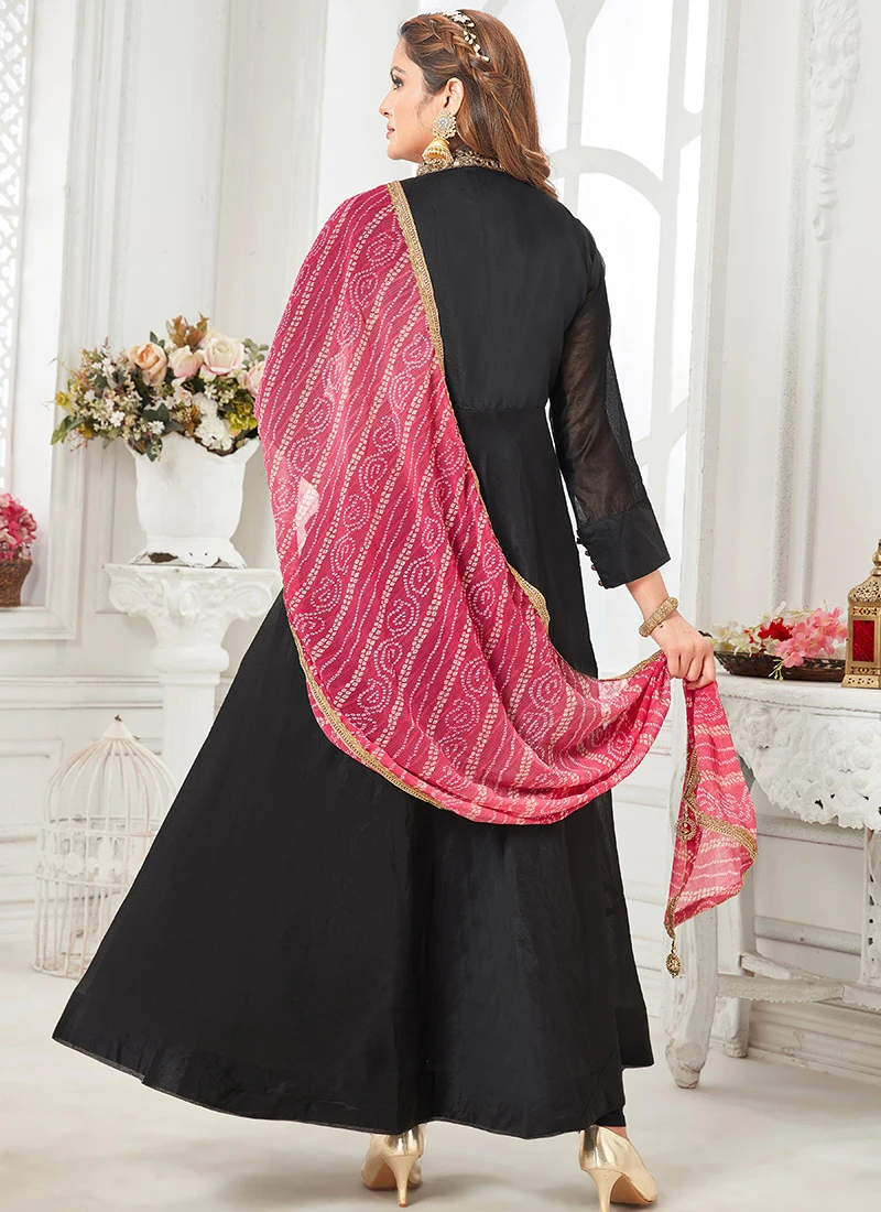 Black Art Silk Embroidered Gown Party Wear 4 Black Art Silk Embroidered Gown Party Wear - Image 4