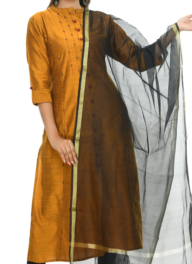 Black Chanderi Cotton Dupatta Festive Wear 1 Black Chanderi Cotton Dupatta Festive Wear