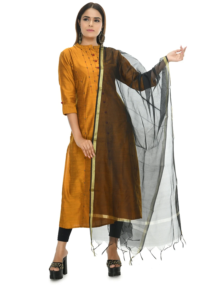 Black Chanderi Cotton Dupatta Festive Wear 3 Black Chanderi Cotton Dupatta Festive Wear - Image 3