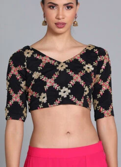 Black Chinon Embroidered Blouse Festive Wear -Indo Clothing Shop black chinon embroidered blouse BLBS02209589 u