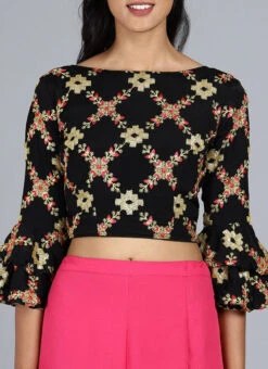 Black Chinon Embroidered Blouse Festive Wear Party Wear -Indo Clothing Shop black chinon embroidered blouse BLBS02209591 u