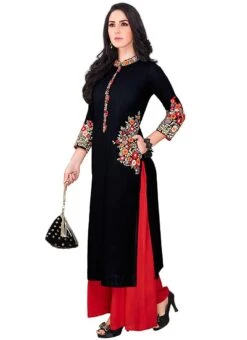 Black Cotton Kurta Palazzo Set After Six Wear -Indo Clothing Shop black cotton kurta palazzo set krsdmf250 u
