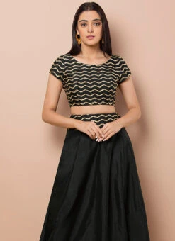 Black Cotton Kurta Skirt Set After Six Wear -Indo Clothing Shop black cotton kurta skirt set krsdmf330n b