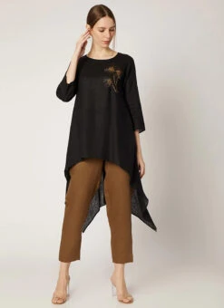 Black Cotton Slub Kurta Straight Pant Set Work Wear 6 Black Cotton Slub Kurta Straight Pant Set Work Wear -Indo Clothing Shop black cotton slub kurta straight pant set krsdvcsvts29 u