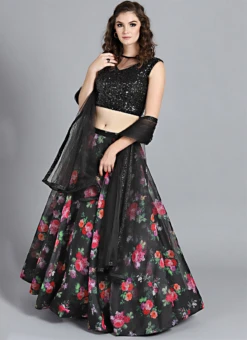 Black Digital Printed Organza Umbrella Skirt Party Wear -Indo Clothing Shop black digital printed organza umbrella skirt WBBS02012597 b