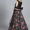 Black Digital Printed Organza Umbrella Skirt Party Wear