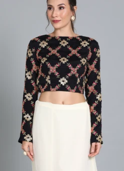 Black Embroidered Belt Blouse Festive Wear -Indo Clothing Shop black embroidered belt blouse BLBS02209609 b