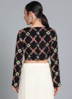 Black Embroidered Belt Blouse Festive Wear