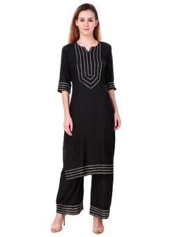 Black Kurta Palazzo Set After Six Wear -Indo Clothing Shop black embroidered indo western suit iwsudmf178 u