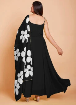 Black Faux Georgette Digital Print Duppata Gown After Six Wear -Indo Clothing Shop black faux georgette digital print duppata gown bgwrska4722b243 b