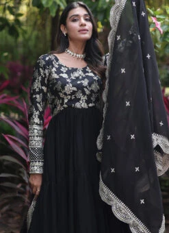 Black Faux Georgette Embroidered Dresses And Gown Party Wear 7 Black Faux Georgette Embroidered Dresses And Gown Party Wear -Indo Clothing Shop black faux georgette embroidered dresses and gown bgwrsprt16809 b