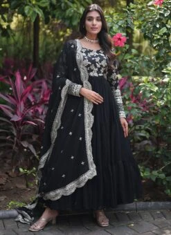 Black Faux Georgette Embroidered Dresses And Gown Party Wear 6 Black Faux Georgette Embroidered Dresses And Gown Party Wear -Indo Clothing Shop black faux georgette embroidered dresses and gown bgwrsprt16809 u