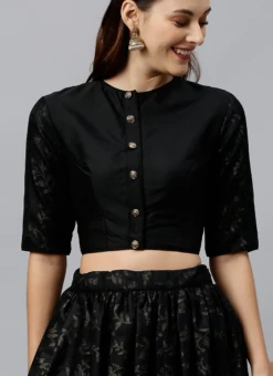 Black Foil Printed Jewel Neck Blouse Festive Wear -Indo Clothing Shop black foil printed jewel neck blouse BLBS02209582 b