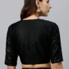 Black Foil Printed Jewel Neck Blouse Festive Wear