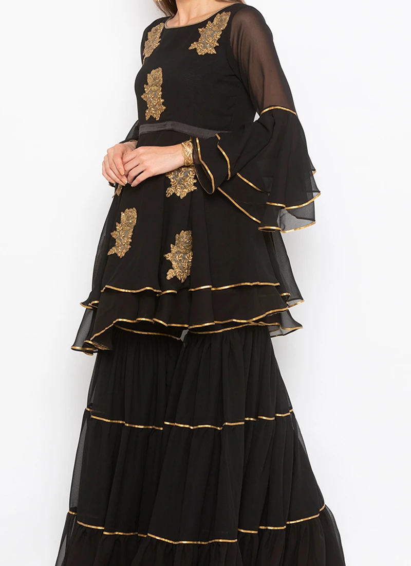 Black Georgette Embroidered Kurta Sharara Set After Six Wear 1 Black Georgette Embroidered Kurta Sharara Set After Six Wear