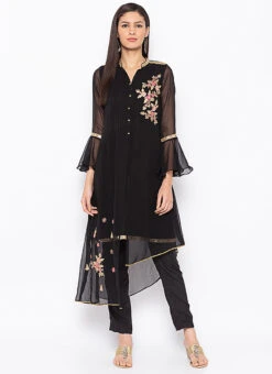 Black Georgette Embroidered Kurta Straight Pant Set After Six Wear -Indo Clothing Shop black georgette embroidered kurta straight pant set krsmnc1988ks u