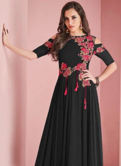Black Georgette Salwar Set Work Wear -Indo Clothing Shop black georgette salwar set krsdmfn755 b