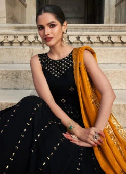 Black Georgette Sequins Embroidery Anarkali Gown Party Wear -Indo Clothing Shop black georgette sequins embroidery anarkali gown bgwrsom4852 b