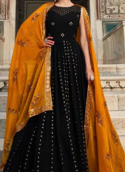 Black Georgette Sequins Embroidery Anarkali Gown Party Wear