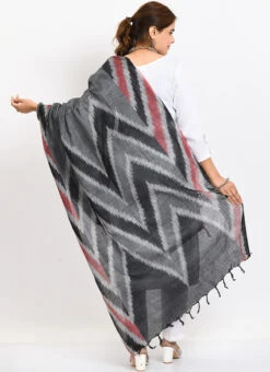 Black Handloom Cotton Ikkat Printed Dupatta Work Wear -Indo Clothing Shop black handloom cotton ikkat printed dupatta dpdmimfd138 b