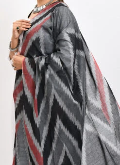 Black Handloom Cotton Ikkat Printed Dupatta Work Wear