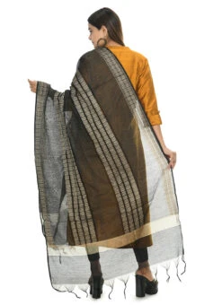 Black Handloom Cotton Weaving Work Dupatta Work Wear -Indo Clothing Shop black handloom cotton weaving work dupatta dpdmimfd079 b
