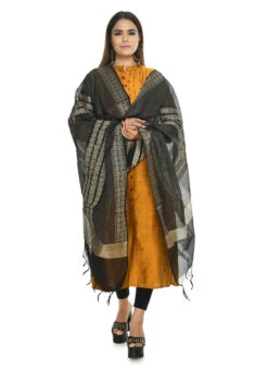 Black Handloom Cotton Weaving Work Dupatta Work Wear -Indo Clothing Shop black handloom cotton weaving work dupatta dpdmimfd079 u