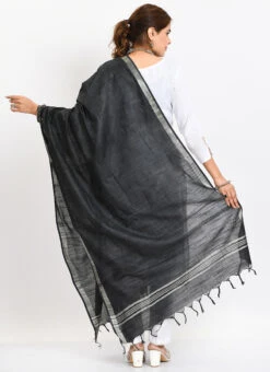 Black Linen Cotton Dupatta Work Wear -Indo Clothing Shop black linen cotton dupatta dpdmimfd163 b