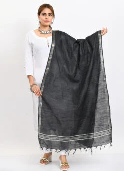 Black Linen Cotton Dupatta Work Wear -Indo Clothing Shop black linen cotton dupatta dpdmimfd163 u