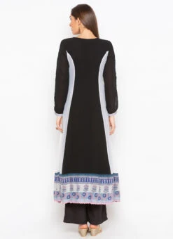 Black N Grey Georgette Embroidered Kurta Palazzo Set After Six Wear -Indo Clothing Shop black n grey georgette embroidered kurta palazzo set krsmnc1942ks b