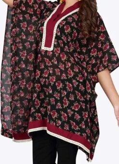 Black N Maroon Georgette Kaftan After Six Wear