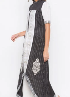 Black N White Cotton Embroidered Kurta Palazzo Set After Six Wear