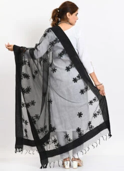 Black Organza Cotton Chikankari Embroidery Dupatta Work Wear -Indo Clothing Shop black organza cotton chikankari embroidery dupatta dpdmimfd115 b