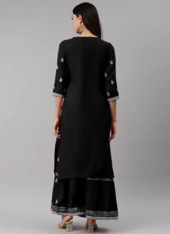 Black Rayon Embroidery Kurta Sharara Set Party Wear 7 Black Rayon Embroidery Kurta Sharara Set Party Wear -Indo Clothing Shop black rayon embroidery kurta sharara set krsdmf7143g b